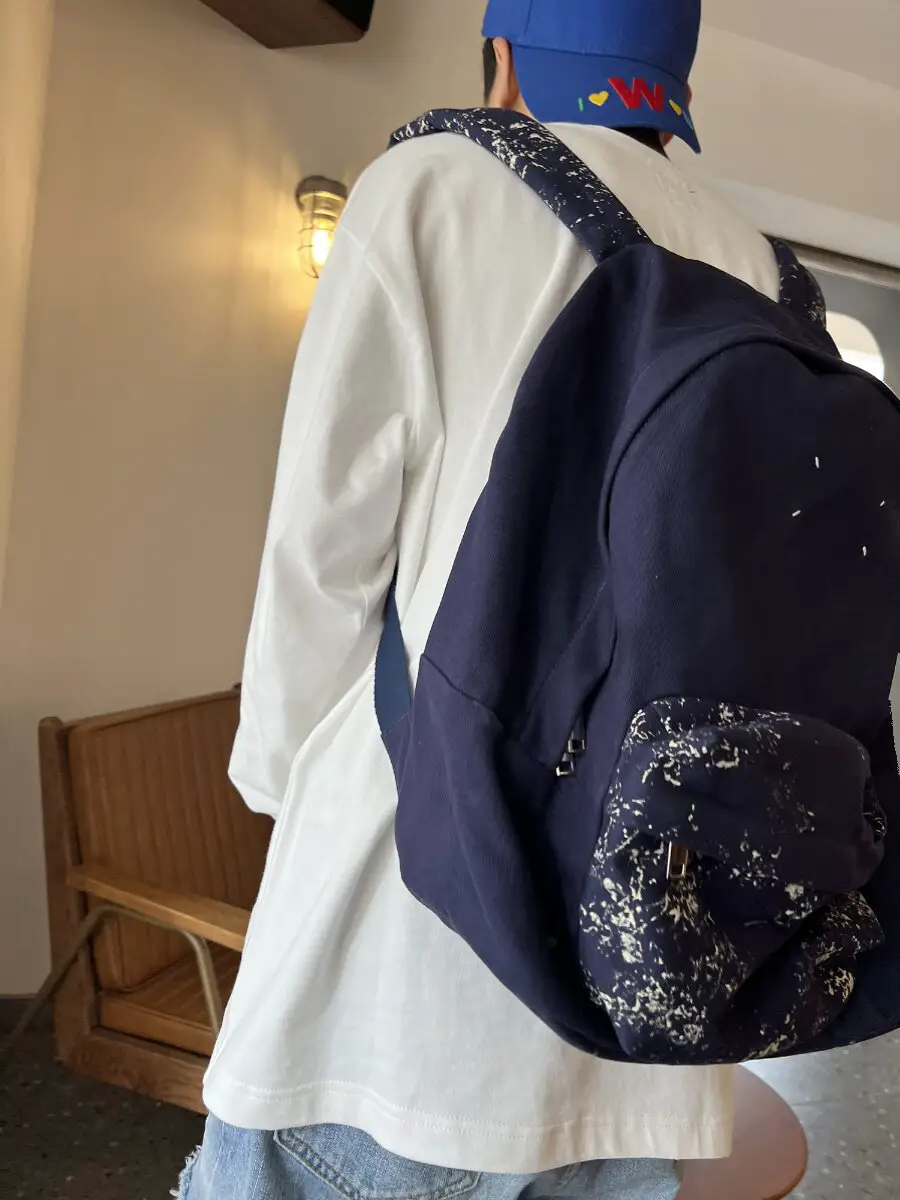 Margiela Margiela Backpack Mm6 Style Heavy Industry Washed Splashed Ink School Bag Large Capacity Computer Bag