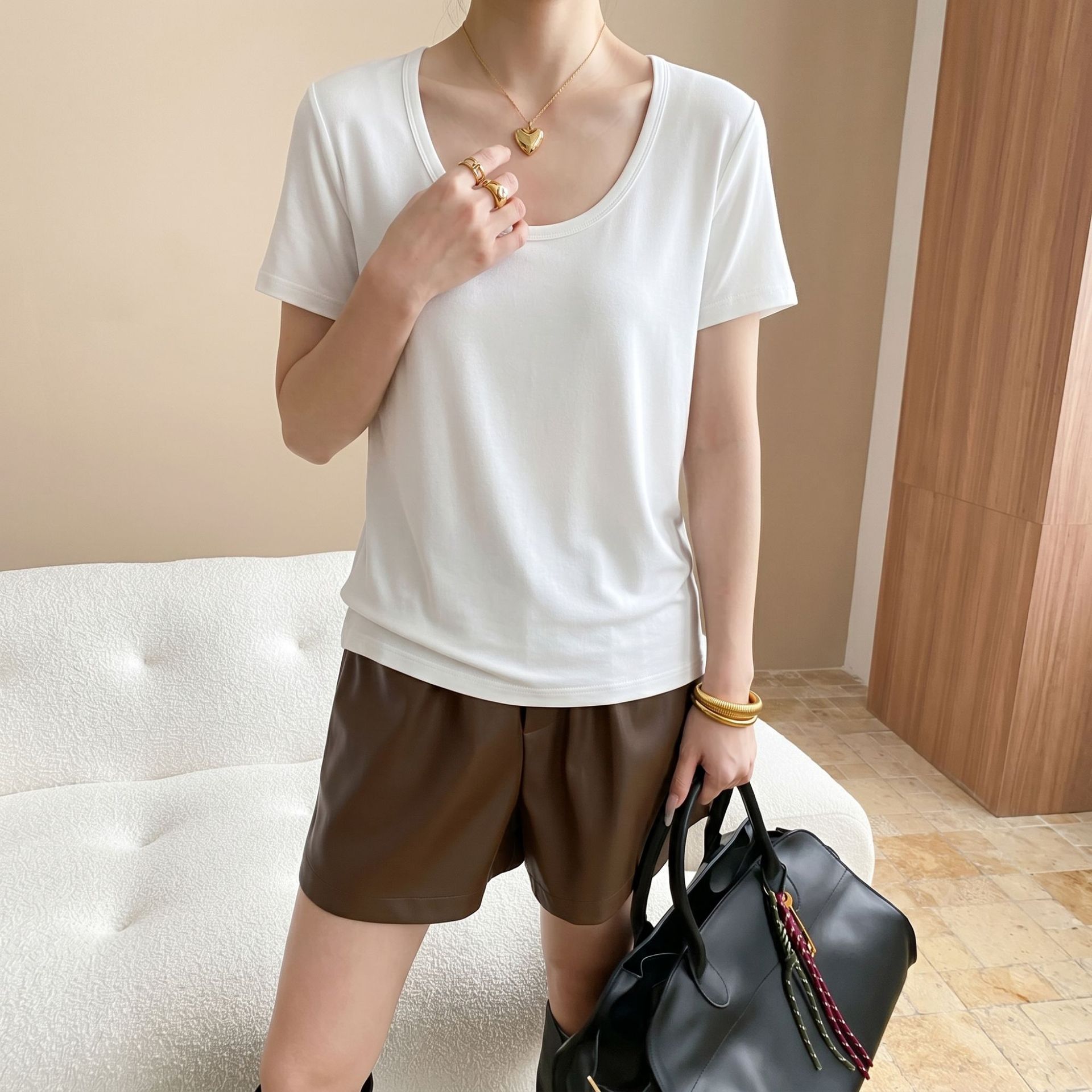 2026 Summer New Style Liquid Ammonia Double-Sided Mercerized 100% Xinjiang Long-Staple Cotton Short-Sleeve T-Shirt Comfortable Versatile Top for Women