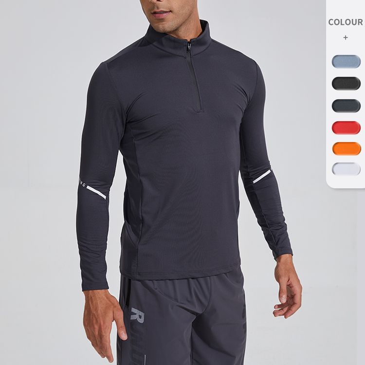 New Half Zipper Quick Dry Clothes Men's Tight High Elastic Collar Golf Suit Outdoor Running Fitness Clothes Long Sleeve T-shirt