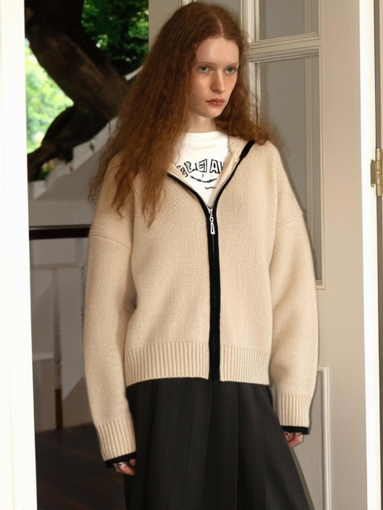 【Clearance Bargain】Simple Hooded Knit Sweater for Women, Thick Autumn/Winter Sweater, Unique Color-Block Short Knit Top