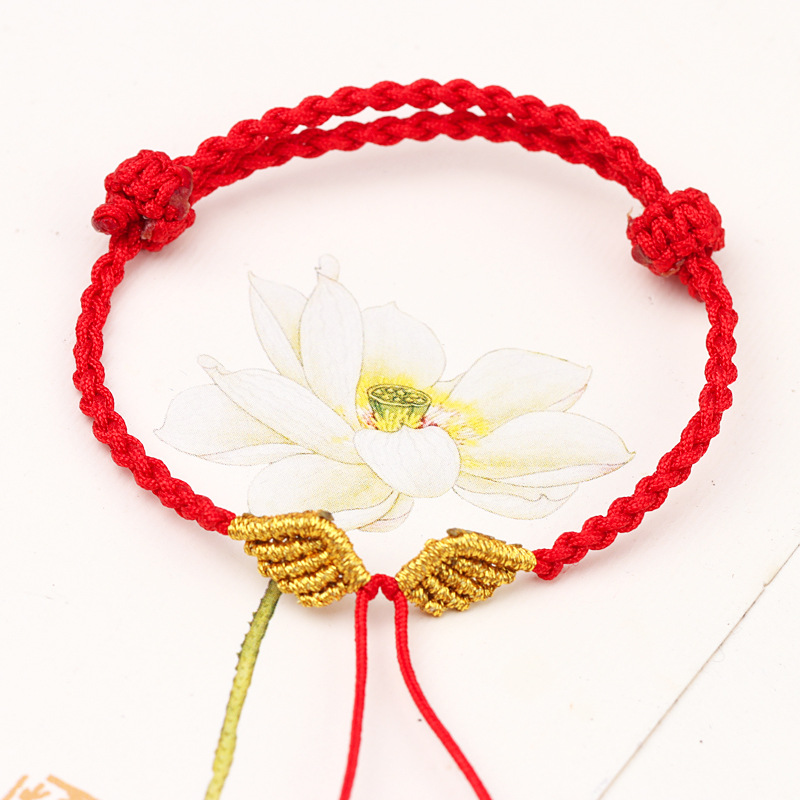 Angel Wings Bracelet Wear Transfer Bead Collar Flower Ping An Buckle Four Braid Wings Hand Rope Couple's Best Friend Red Rope Wholesale