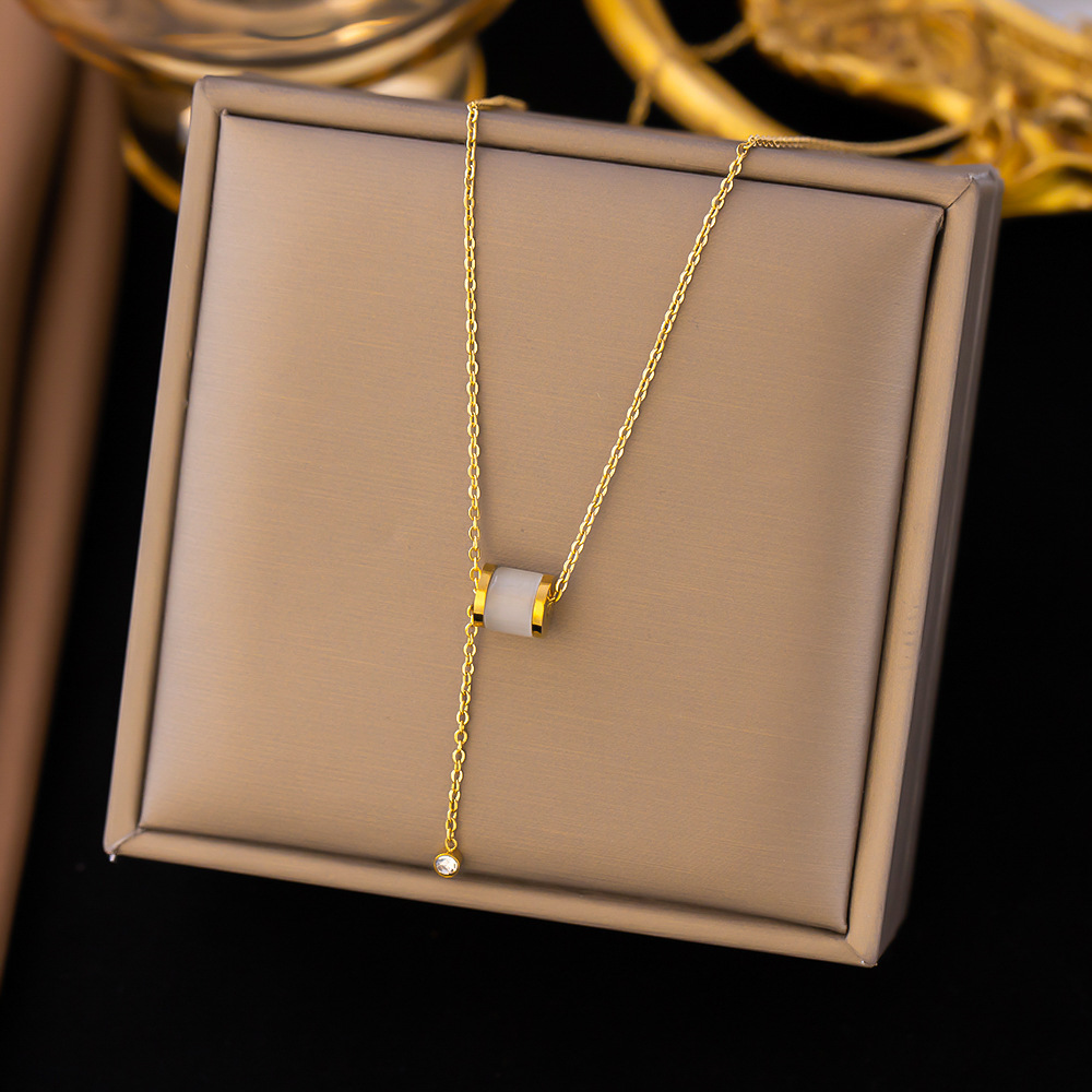 Europe and the United States cross-border wholesale titanium steel Cat's Eye Stone tassel small man waist necklace Women's Light luxury high-end niche design clavicle chain