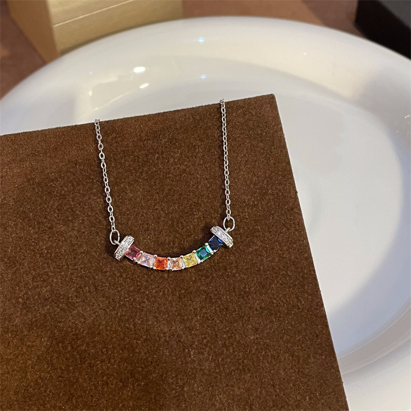 Colorful Micro-inlaid Zircon Necklace Sweet Cool Spice Girl Smiling Clavicle Chain Mori Style Niche Superior Elegant Necklace Women