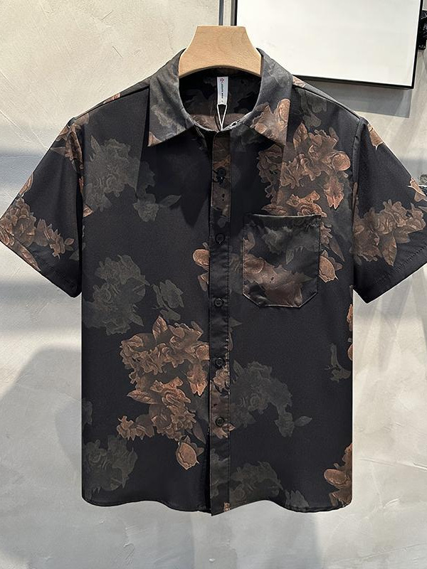 Summer Loose American Style Retro Trendy Brand Short-sleeved Shirt Men's New Chinese Style Hong Kong Style Lapel High-end Features' Handsome Top
