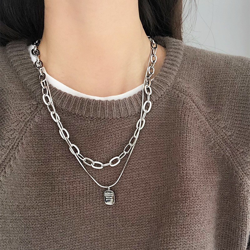 Japanese and Korean Star Same Style Double Layer Stacked Letter Love Letter Pendant Necklace Women's Fashionable Design Color-free Clavicle Chain