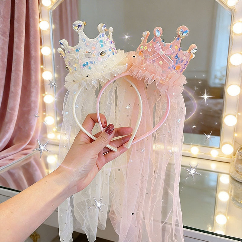 Cute children's sequined veil birthday hat headband sweet Crown bow hairpin cross-border Princess baby hair accessories