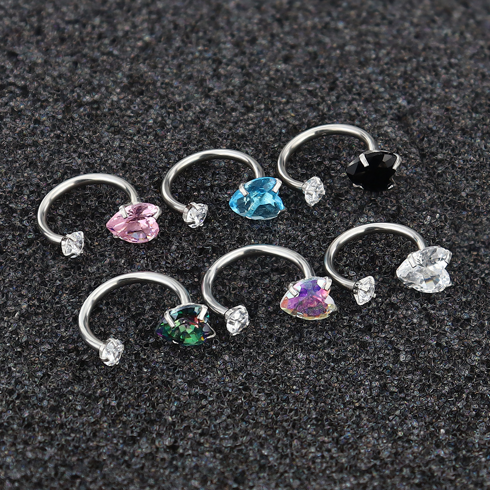 European and American Cross-Border Fashion New Heart-Shaped Zircon Horseshoe Bar Ear Bone Ring Nose Ring Nose Nail Versatile Simple Piercing Jewelry