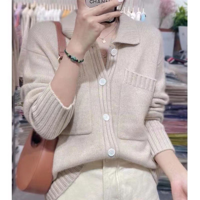 Autumn and winter cardigan gentle style mohair sweater coat for women loose careful machine high-grade polo collar sweater for women
