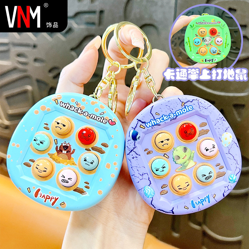 Cartoon handheld hamster game machine keychain creative mini knock music bag pendant decompression toys wholesale