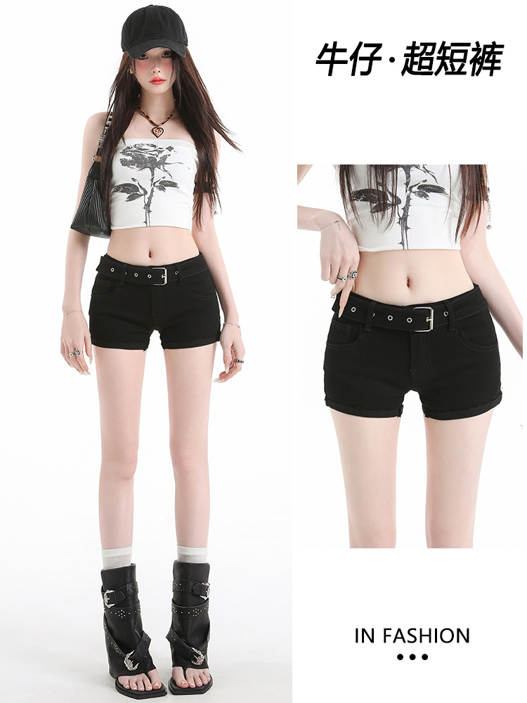 Internet Celebrity Style Denim Shorts for Women, Summer New Black Model, Sexy Low-Waist Slim Fit Hip-Hugging Hot Pants