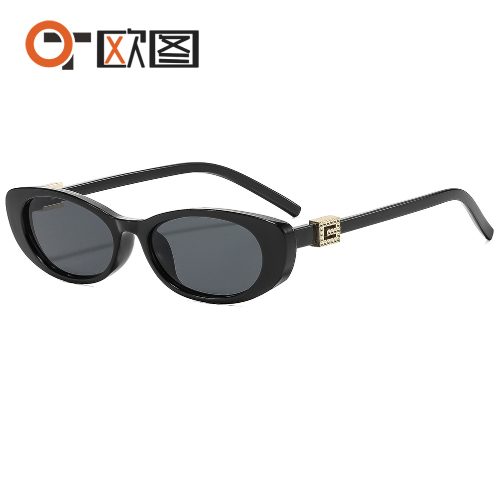New Cross-Border Small-Frame Cat-Eye Sunglasses for Women, High-End Street Style, Fashionable Uv Protection Oval Sunglasses 9746