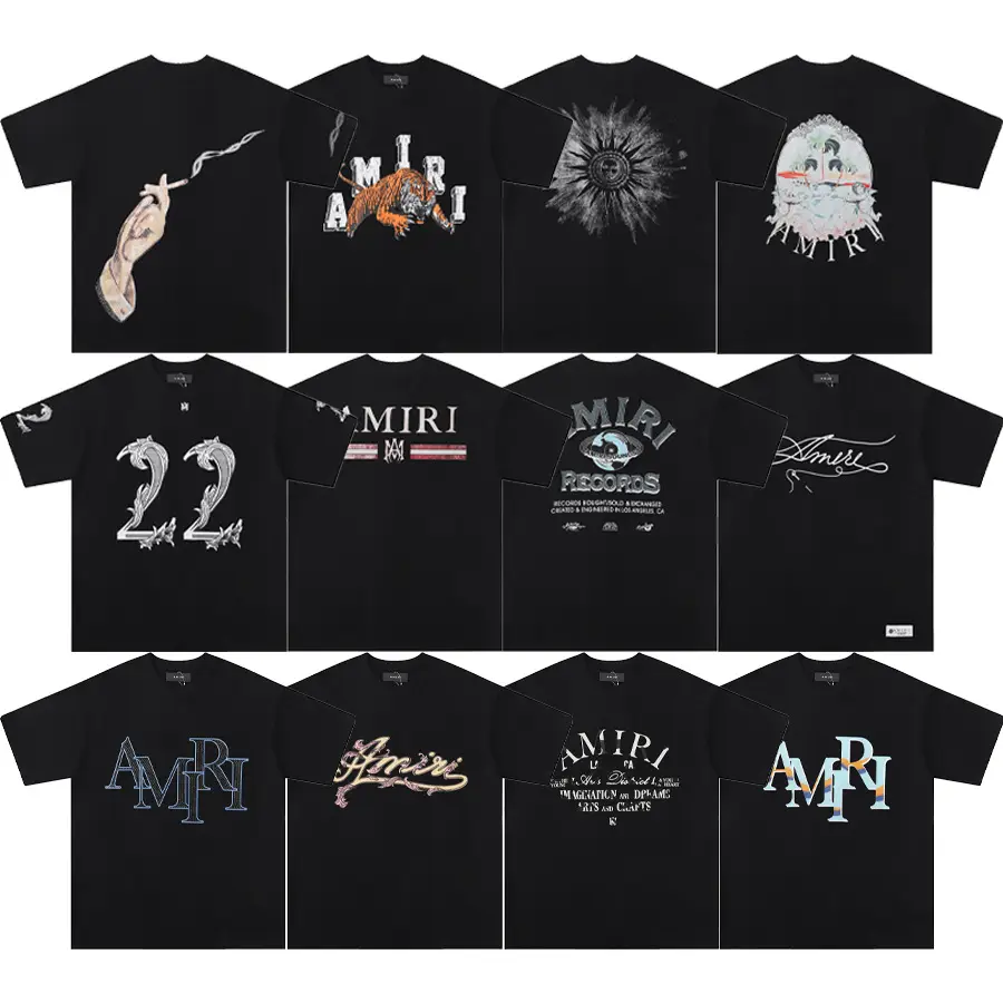Cross border fashion AMIRI letter printed summer new 230g cotton loose casual round neck pullover short sleeved T-shirt