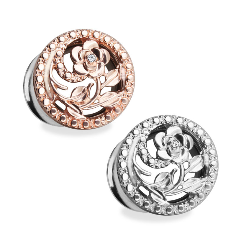 Foreign trade creative flower hollow stainless steel auricle puncture jewelry ear expansion wholesale