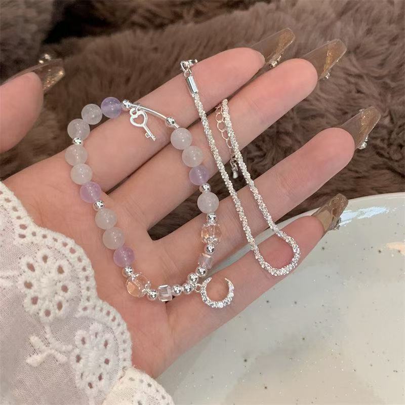 Light Luxury, Girlish Elegance~ Purple Beaded Bracelet with an Instagram-Worthy Niche High-End Feel, Shimmering Plain Chain Layered with Amethyst