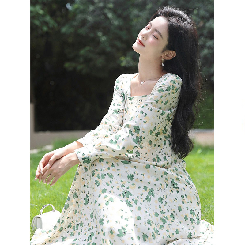 French-Style Floral Beautiful and Unique Dress for Women, Summer 2025 New Model, Petite Slim-Fit Waist-Cinching A-Line Chiffon Dress