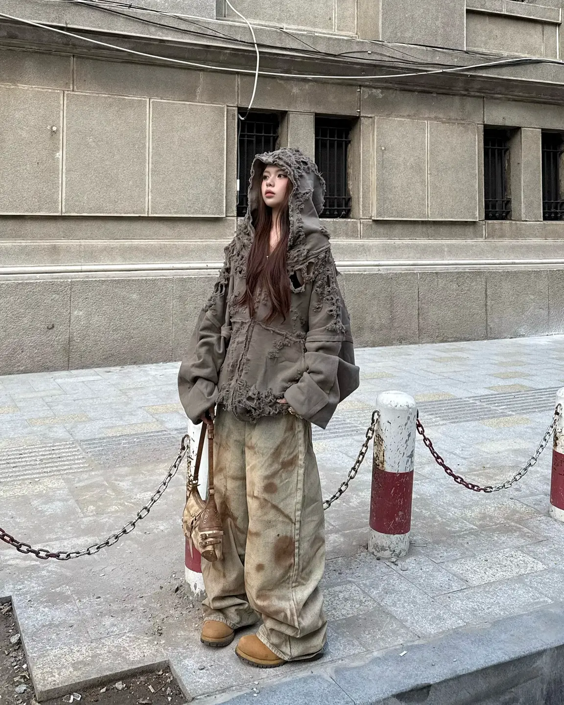 Latui Atelier Large Distressed Zipper Silhouette Hoodie Sweatshirt Park Chae Young Rose Same Style Jacket