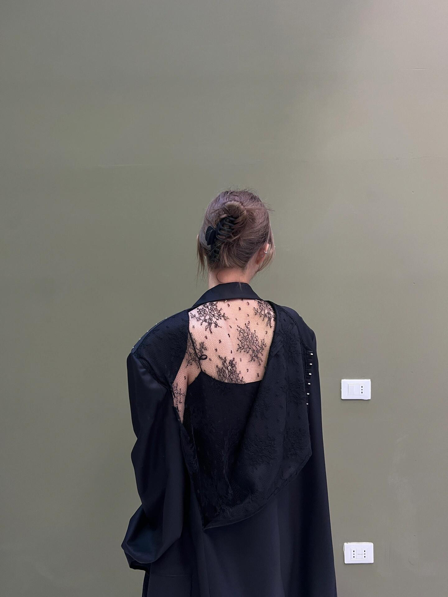 [Clearout No Returns/Exchanges] Super Heavy-Duty Oversized Back See-Through Lace Silhouette Suit Deconstructed Jacket for Women