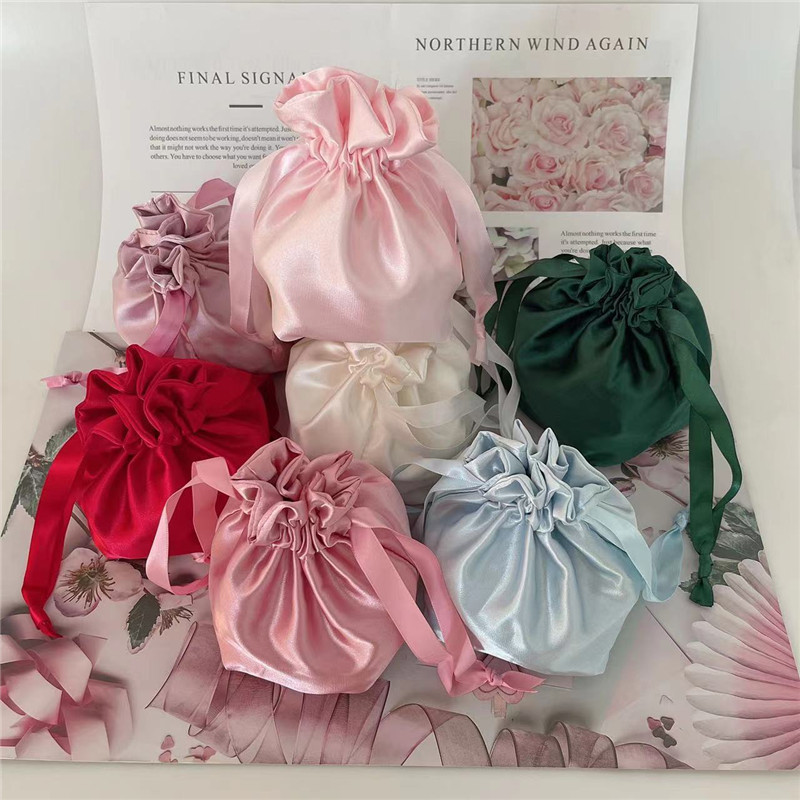 Artificial Silk double-layer cloth bag satin drawstring bag double-pull drawstring bag cosmetic dustproof storage bag in stock