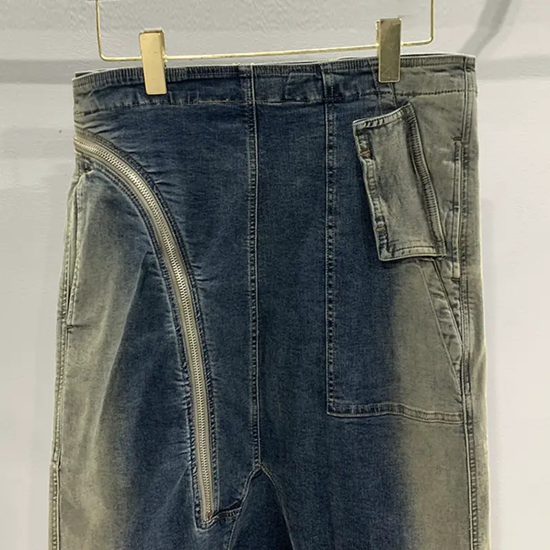 SUBHUMAN men's slim 2023 new European and American street oblique zipper gradient slim wash Denim hanging jeans