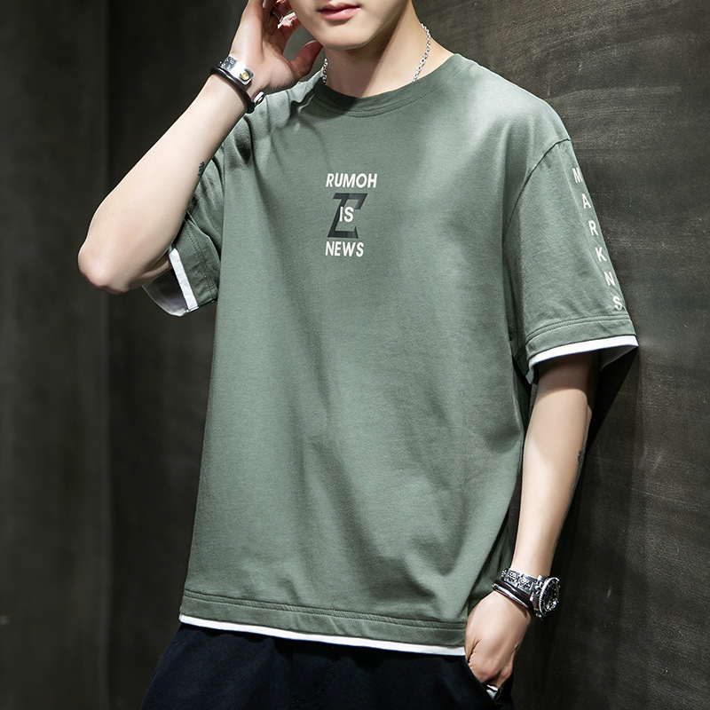 2023 New Summer Short-sleeved T-shirt Men's Casual All-match Loose Trendy Brand Printed Student's Summer Clothes Men's Clothes