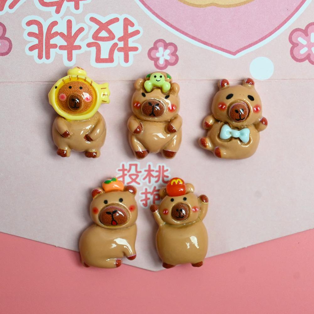 Cute Funny Kapi Capybara Resin Accessories DIY Cream Gel Accessories Hairpin Head Rope Gel Dropping Phone Case