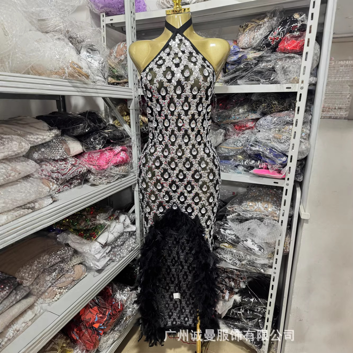 High-End Sparkling Personalized European and American Style Sexy Cross-Border Deep Black Dress for Nightclub Party Performance Barbecue Party Dress
