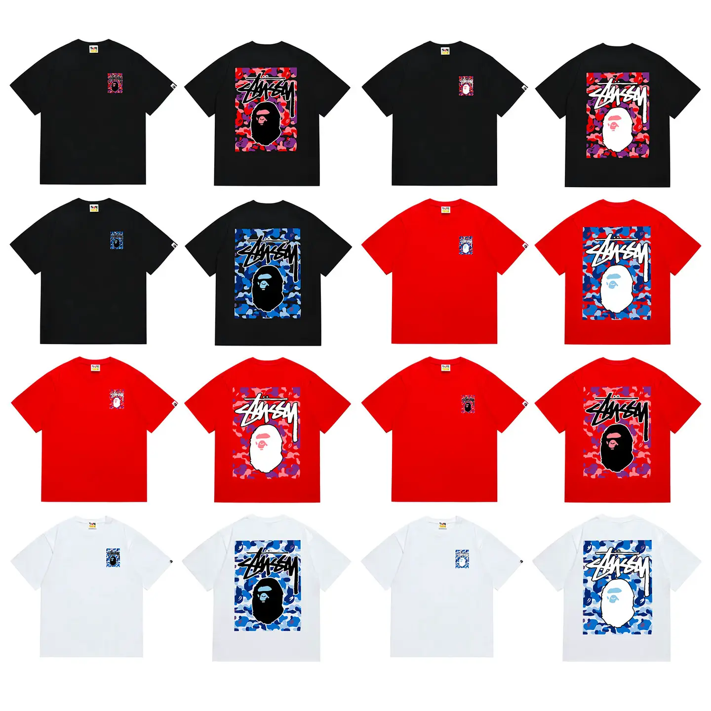 Cross-Border Bape T-Shirt Classic Ape Pure Cotton Men's and Women's Casual Short-Sleeved T-Shirts for Men and Women Summer Trendy Brands