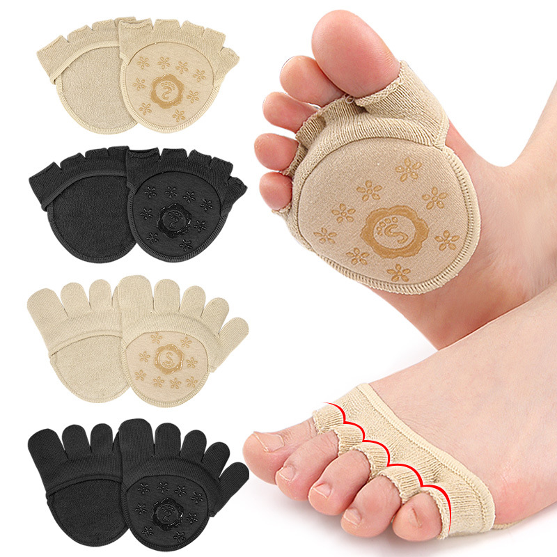 Dispensing Five-Finger Socks Half Cotton Sweat-Absorbing Forefoot Half Palm Full Toe Open Toe High Heels Silicone Non-Slip Invisible Socks