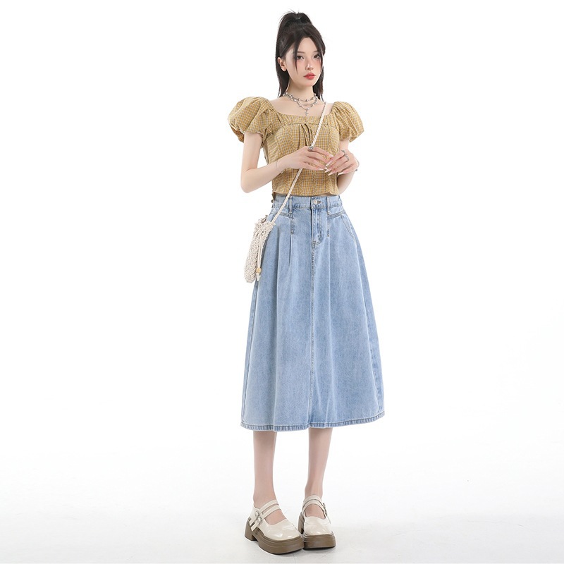 1358 # Blue Denim Skirt for Women, New High-Waisted Slimming Design, Niche Long Skirt with a Sense of Sophistication, Deep Blue