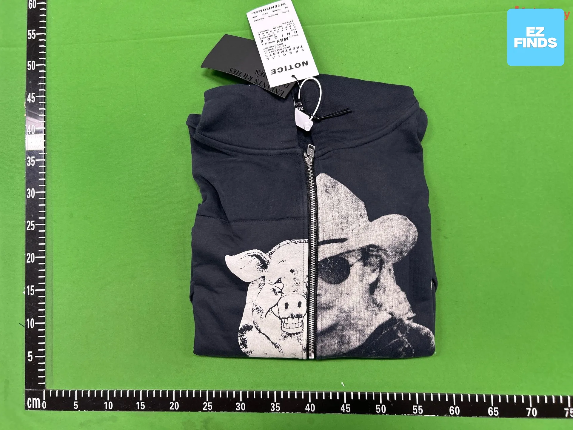 Top-Quality Erd Hoodie with a Distressed Patchwork Design Featuring a Melancholic Rich Kid with a Pig Face, Short and Wide Fit, Drop Shoulder, and Zipper QC