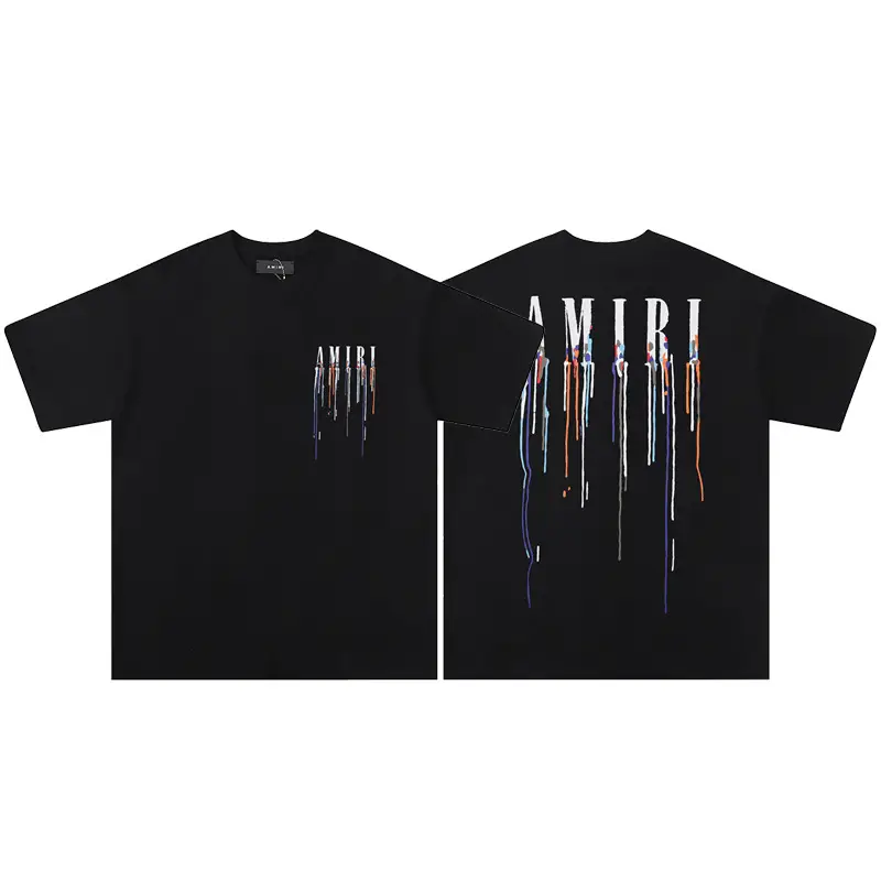 Long-Term American High Street Cross-Border Amiri Summer Letter Splash Ink Cashew Flower Round Neck Short-Sleeved Loose Men and Women