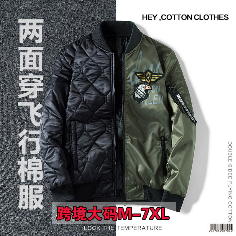 Autumn and Winter Thickened Flying Suit Jacket Men's Air Force One Two-sided Wear European and American Large Size Vertical Collar Baseball Cotton Coat Trendy Coat