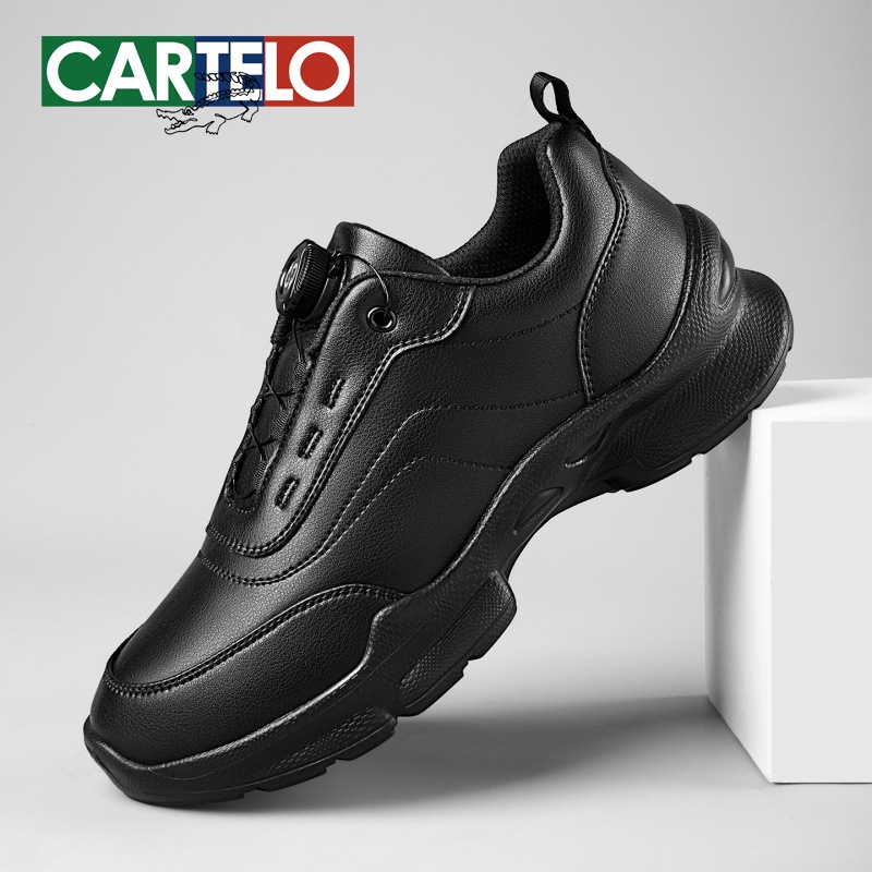 Cartelo Crocodile Sports Leather Shoes for Men, Summer Business Men's Shoes with Rotating Buckle, Black Work and Commuting Casual Shoes