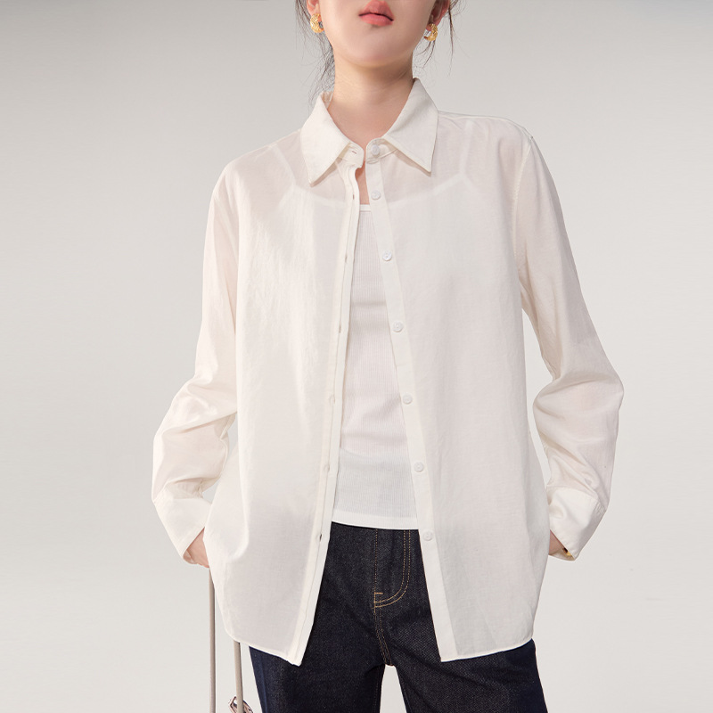 Spring and Summer New Style Lyocell Tencel Linen Lapel Long-Sleeved Shirt, Fashionable Loose Casual Versatile Shirt for Women