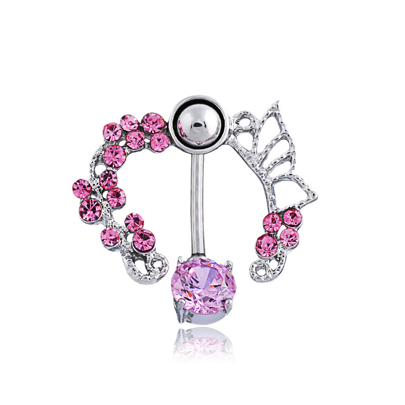 Stainless Steel Umbilical Ring Inverted Wear Fashion OL Hollow Navel Buckle Zircon Umbilical Nail Simple All-match Wholesale Free Shipping