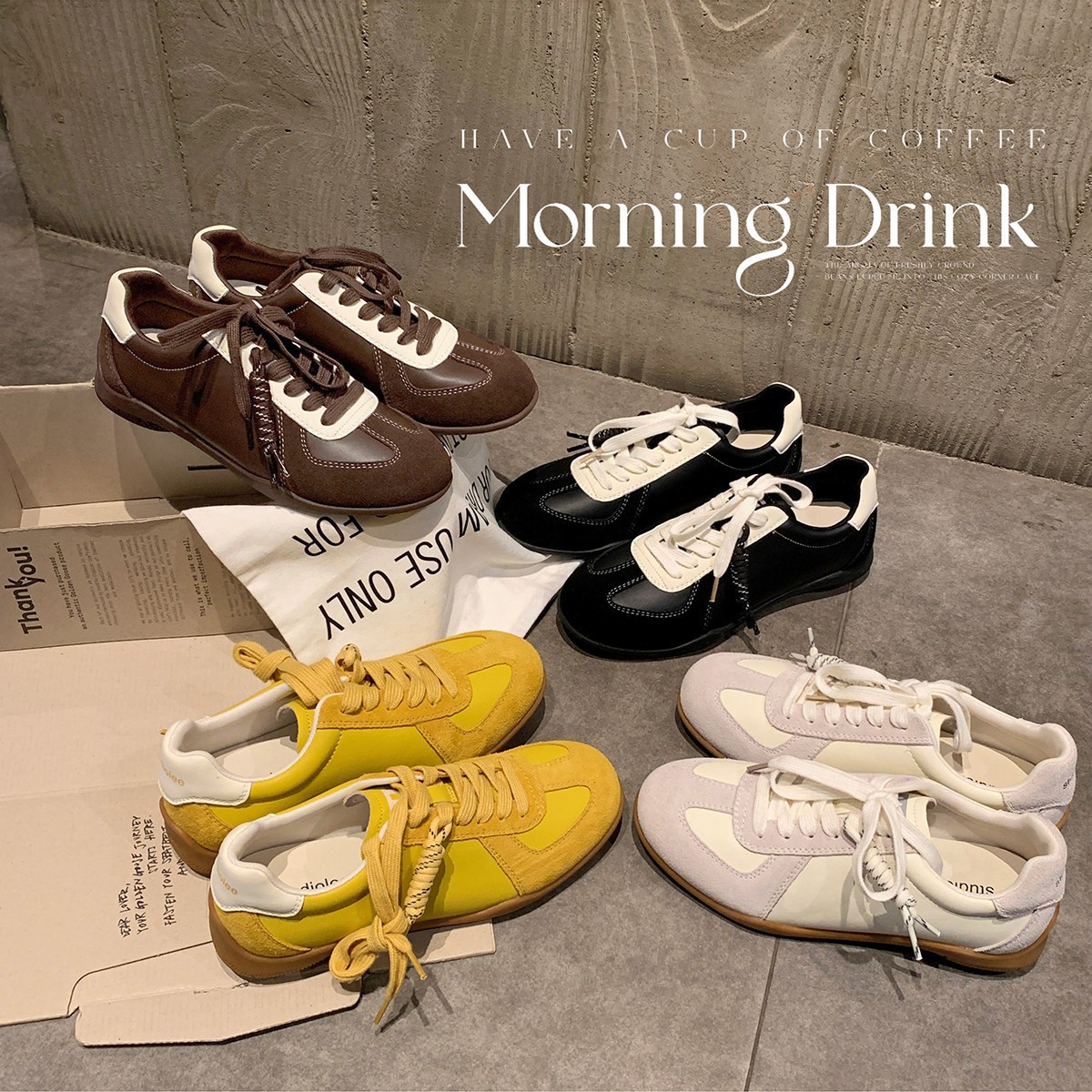 Sheepskin Version~Grape Mom Lace-Up Color-Blocked Round-Toe Versatile Comfortable Sports Casual Height-Increasing Genuine Leather German Training Shoes for Women