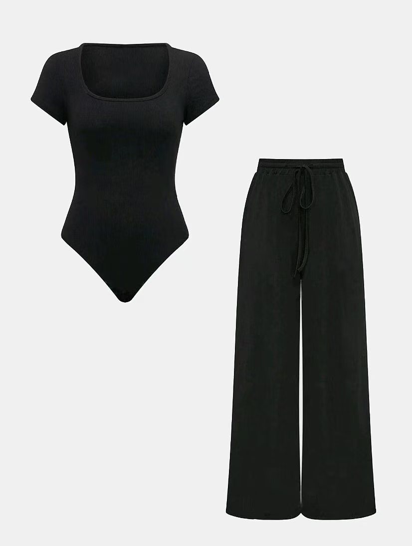 2024 Europe and the United States cross-border autumn and winter new solid color small pit casual jumpsuit pants fashion two-piece suit women's clothing