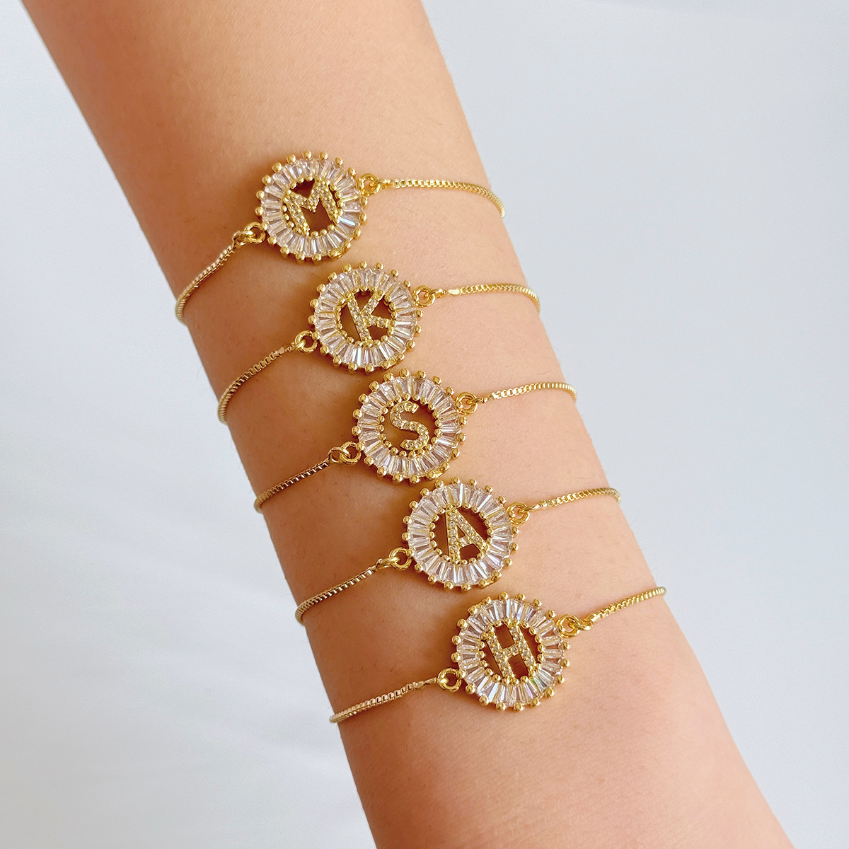 Cross-Border Hot-Selling 26-Letter Gold Flower Bracelet Pullable DIY Handmade Bracelet Finished Bracelet Accessories