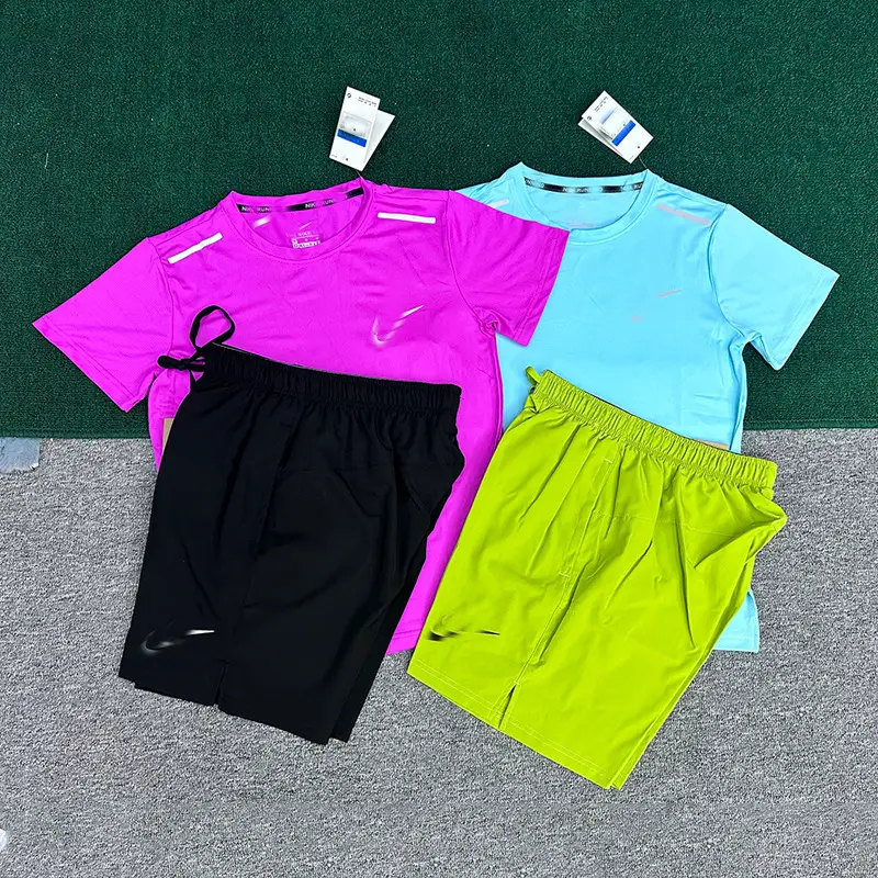 Wholesale new sports foreign trade suit fitness running suit quick-drying breathable loose leisure short-sleeved shorts men's clothing