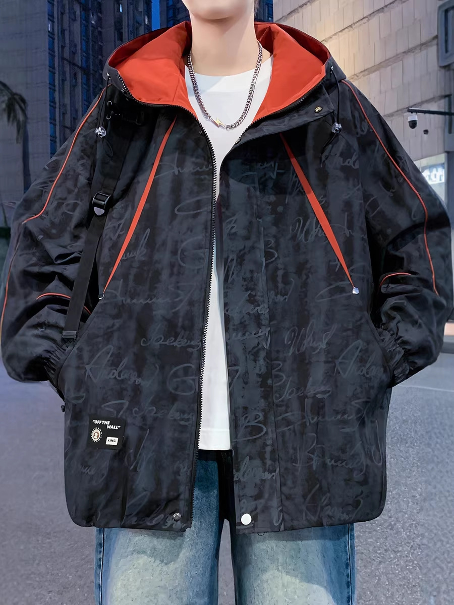 Spring and Autumn Cardigan Jacket for Boys Aged 15, Large Size Hooded Jacket for Junior High and High School Students, Youth Men's Clothing for Ages 14-16