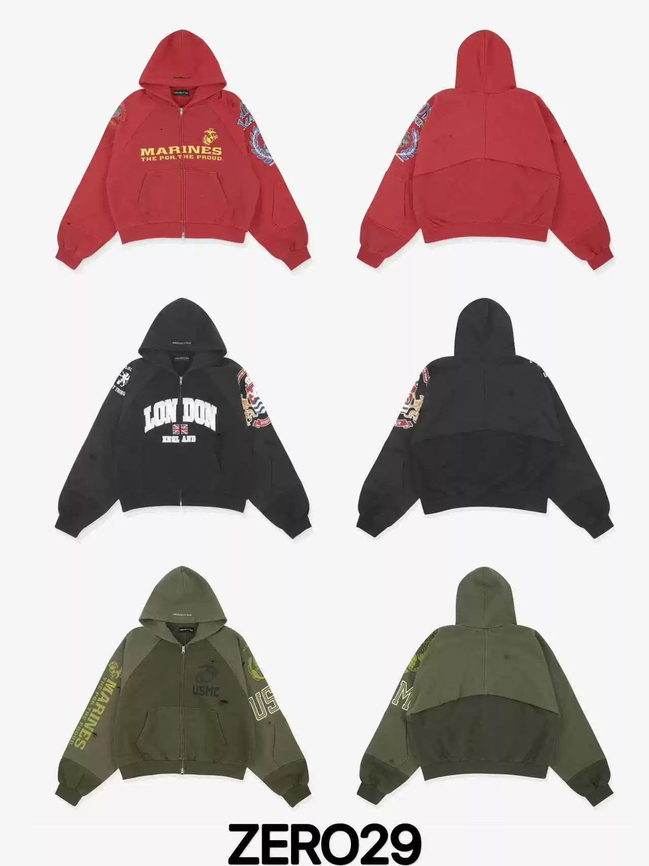 Project G/R Grailz 25Ss Fake Two-Piece Foldable Patchwork Distressed Zipper Hoodie Jacket Korean Style QC-foto van TAOBAO op Qualit.ly