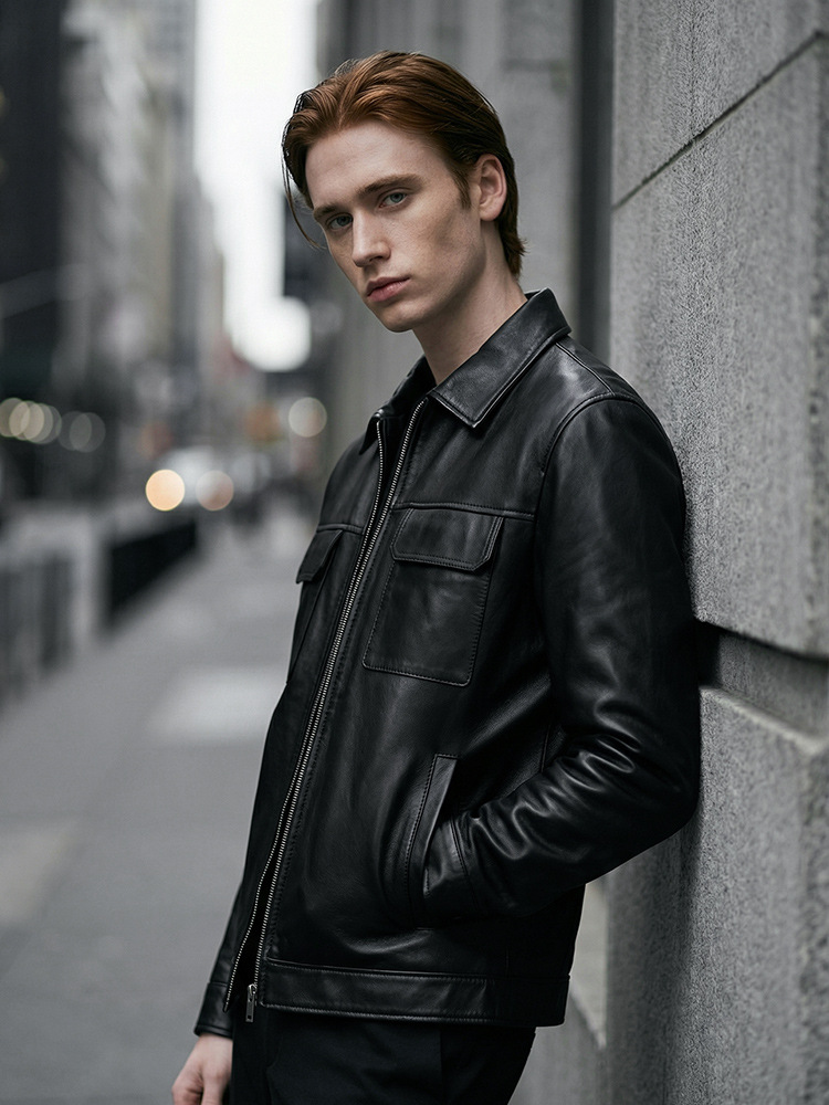 Spring and Autumn New Style Genuine Leather Jacket for Men, Short Sheepskin Lapel Work Jacket, Slim Fit, Haining Leather Coat