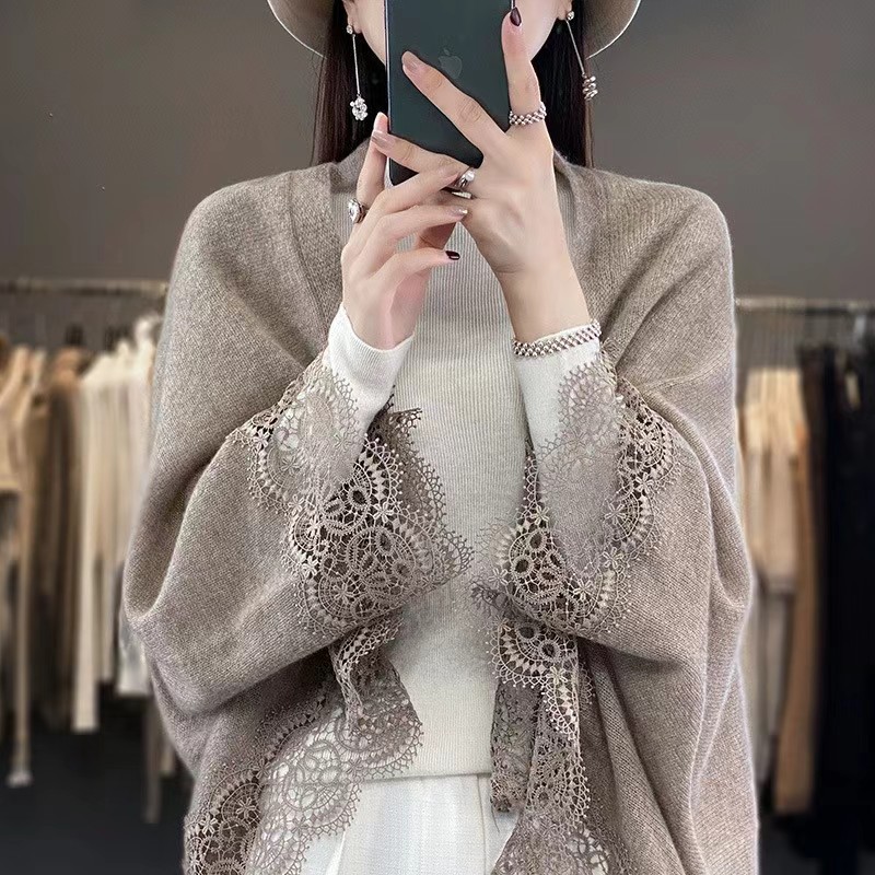 Autumn and Winter new fashion lace shawl dual-use wool air conditioning shirt women's all-match scarf knitted cardigan outer top