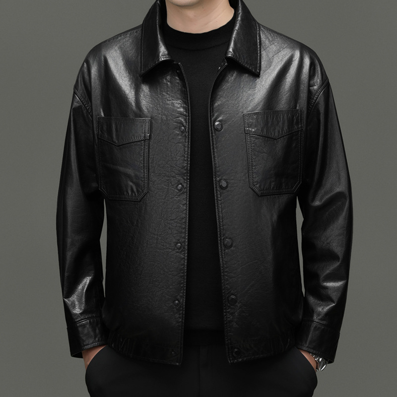High-End Haining First-Layer Cowhide Men's Autum New Genuine Leather Jacket Lapel Single-Breasted Business Casual Men