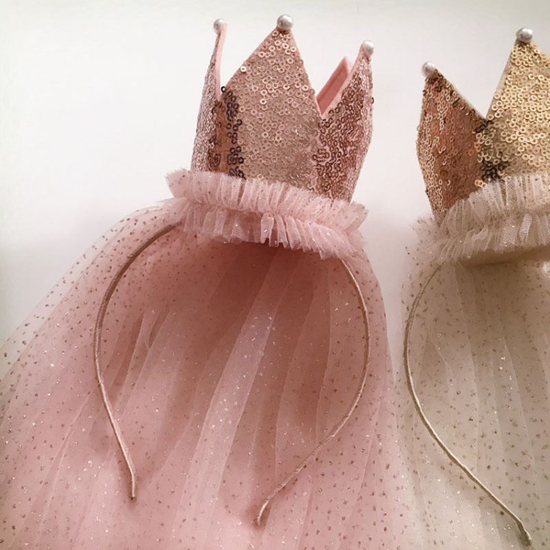 Children's sequined big Crown flower girl's veil baby headdress birthday mesh headband girl's headband hair accessories wholesale