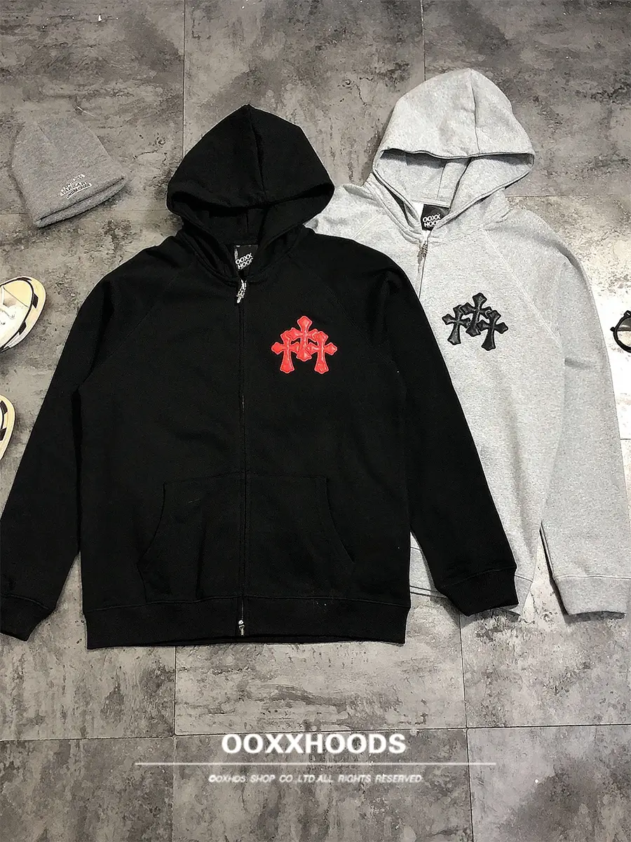 25 Simple Pu Leather Early Spring Stereo Zipper Jackets, Loose Men's and Women's Trendy Brand Cross Hooded Cotton Sweatshirts