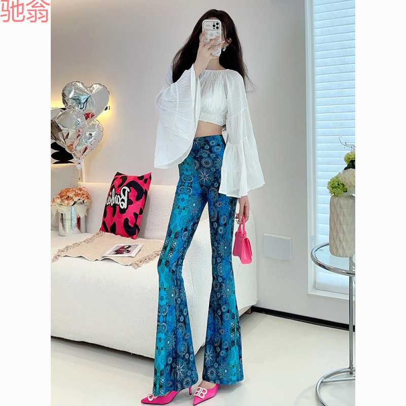 W9Q Winter Fleece-Lit Pants Women's 2024 New High Waist Slim-Fit Slim-Fit Trousers Fashion Stylish Color Printed La