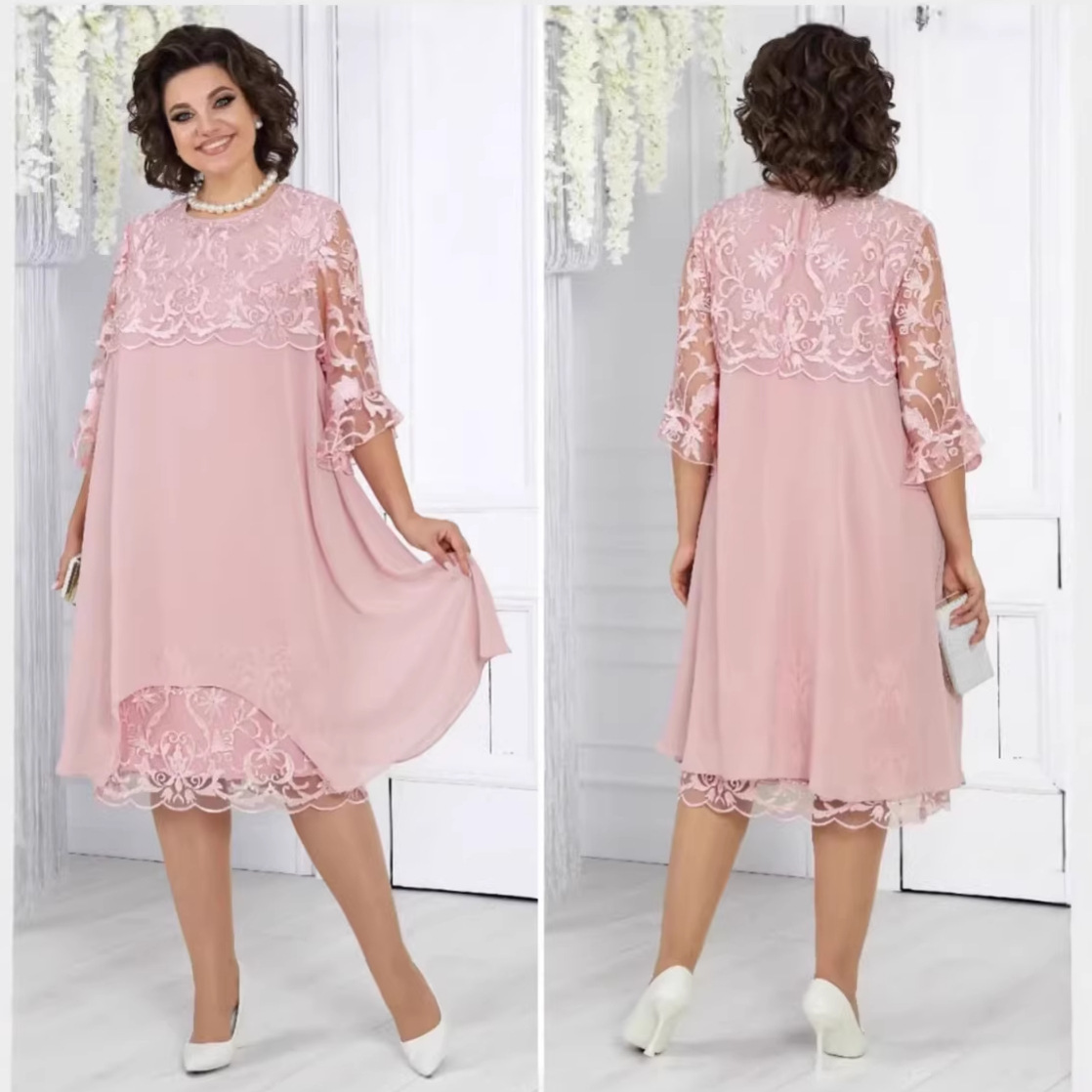 2026 Aliexpress European and American Women's Embroidered Patchwork Round Neck Half-Sleeve Elegant Casual Dress