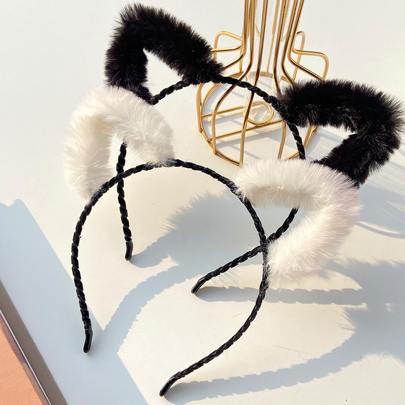 Cat Ears Hair Hoop Women's Cute Super Cute Internet Popular Mao Mao Hair Card Autumn and Winter Plush Headwear Korean Sweet Headband Hair Brigade