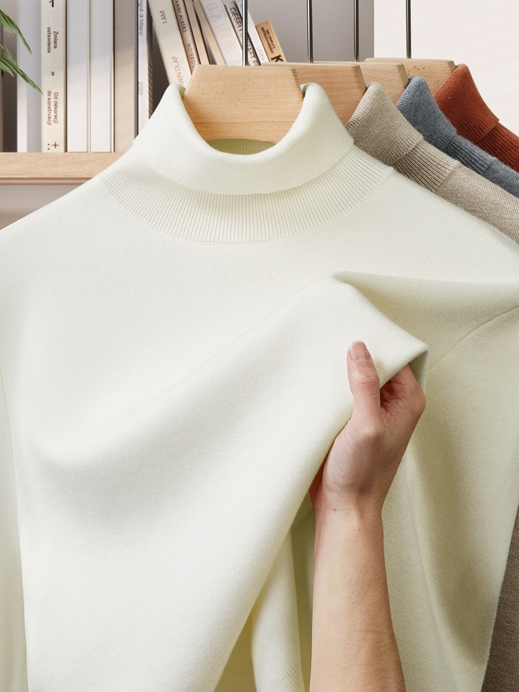 [Machine Washable] Men's High-Neck Long-Sleeved Base Layer Sweater for Autumn and Winter, Warm Far-Infrared Heating Anti-Static Knitted Sweater